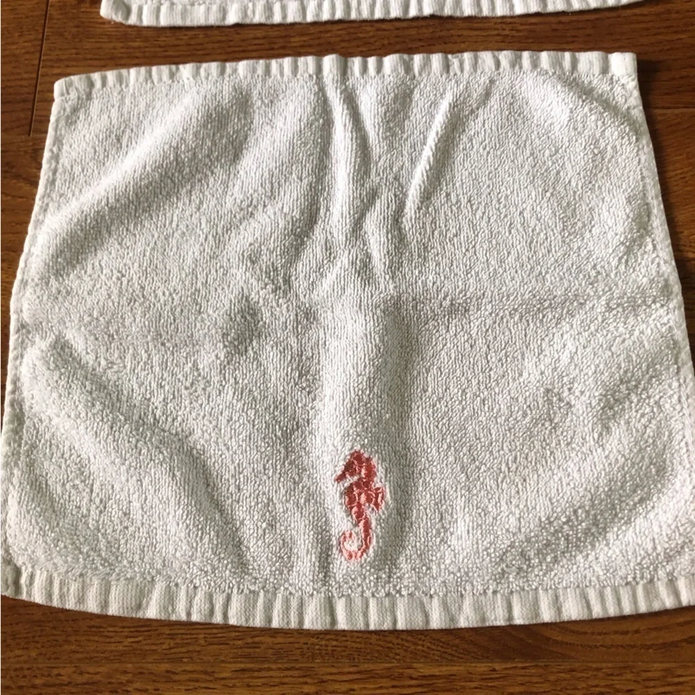 white wash cloths with embroidered seahorses set of 2